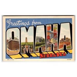 Vintage Greetings from Omaha Nebraska Large Letter Linen Postcard by Curt Teich